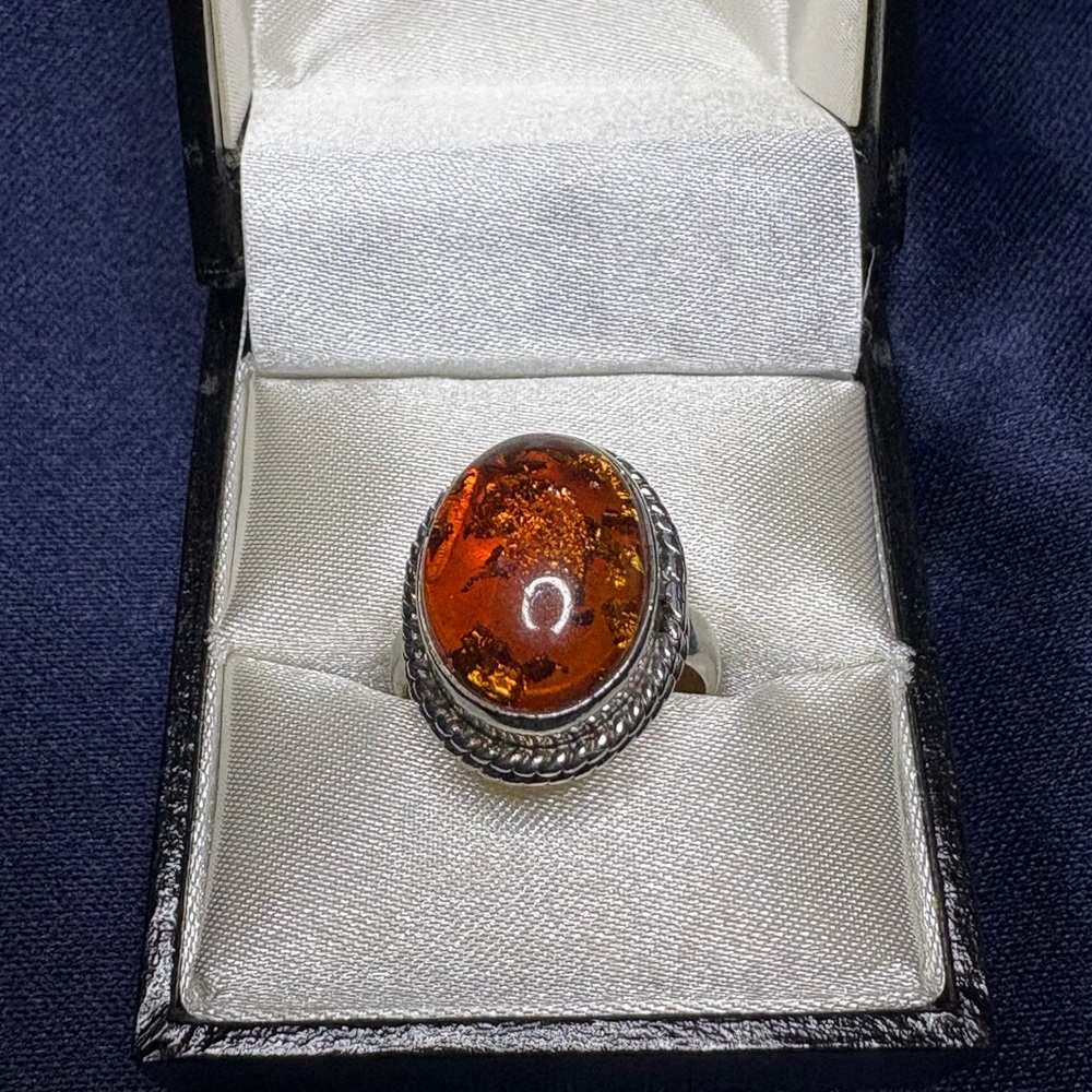 Ring Baltic Amber 925 Sterling Silver Genuine Gemstone - Picture 2 of 6